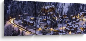 Tablou - orășelul montan iarna (cu ceas) (90x30 cm)