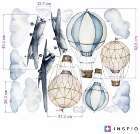 INSPIO Autocolante pentru perete - Avioane și baloane în acuarelă