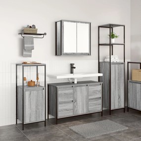 vidaXL Set mobilier baie 3 piese lemn prelucrat gri sonoma