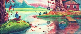 Tablou - Acuarelă, Golf într-un sat de munte (120x50 cm)