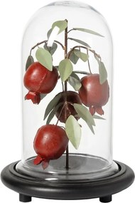 Cupolă decorativă din sticlă, pom din metal cu rodii și frunze pictate, bordo și verde, bază din lemn de mango, finisaj mat, 32 x 23 cm, „Grenadine”