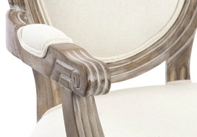 Scaun dining din in, alb, cadru sculptat din lemn masiv și spătar oval capitonat, 96 x 56 x 46 cm, „Toulouse”