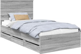 vidaXL Cadru de pat cu sertar Gri Sonoma 100 x 200 cm Lemn Ingineresc