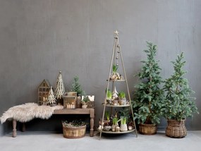 Etajeră metalică în formă de brad cu 3 tăvi, finisaj alamă antichizată, H165,5/D64 cm