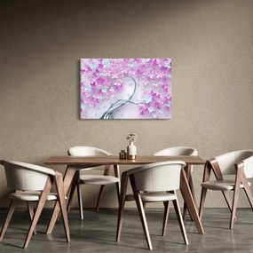 Tablouri cu flori pe trunchi argintiu - abstract (90x60 cm)