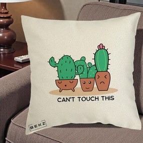 Perna Decorativa Cactus Funny Can't Touch This, 40x40 cm, Ecru, Husa Detasabila, Perna Inclusa, BEKZ®