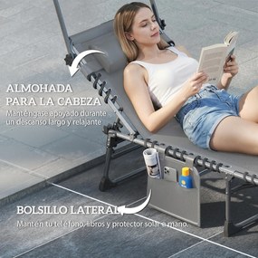 Outsunny Set de 2 șezlonguri pliabile cu pernă pentru cap, told, buzunar lateral și spătar reglabil în 5 poziții, gri | Aosom Romania