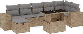 vidaXL Set canapele de grădină, 8 piese, cu perne, bej, poliratan