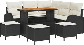 vidaXL Set de canapele pentru grădină cu pernă 9 pcs Negru poliratan