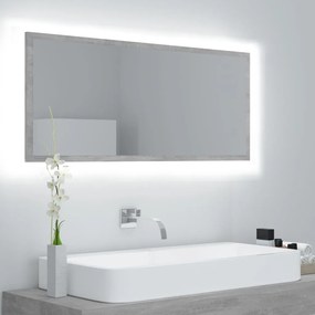 Oglinda de baie cu LED, gri beton, 100x8,5x37 cm, acril