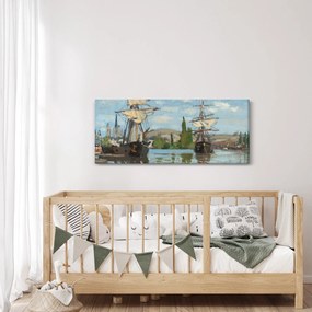 Tablou - Claude Monet, Ships Riding on the Seine at Rouen, reproducere (120x50 cm)