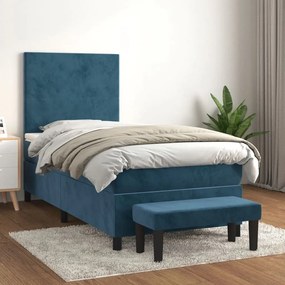 3137711 vidaXL Pat box spring cu saltea, albastru închis, 100x200 cm, catifea