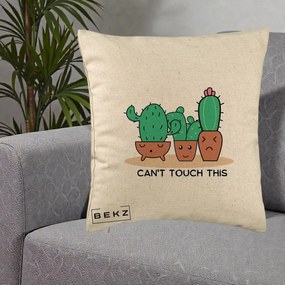 Perna Decorativa Cactus Funny Can't Touch This, 40x40 cm, Bej, Husa Detasabila, Perna Inclusa, BEKZ®