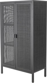 Dulap din lemn masiv și rattan, negru, cu uși din rattan și finisaj lăcuit, 85x40x150 cm, „Marikka"