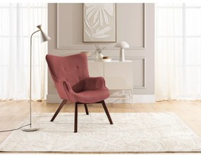 Fotoliu cu taburet roșu cu tapițerie din catifea reiată Niko – Ropez