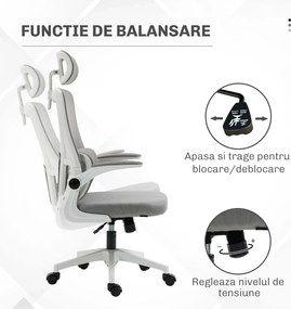 Vinsetto Scaun Ergonomic de Birou, Tetieră Reglabilă, Suport Lombar, 70x66x120-128 cm, Gri | Aosom Romania