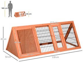 PawHut Cusca din Lemn de Brad pentru Iepuri, Habitat Exterior/Interior, 118x50x45 cm, Ușă cu Blocare, Maro | Aosom Romania