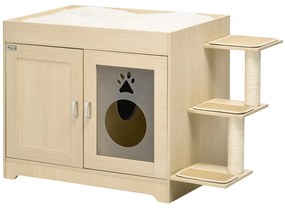PawHut Dulap pentru Litieră cu 2 Uși, Spațiu de Depozitare și Țepi pentru Zgârâiat, 107x54x70 cm, Lemna Natural | Aosom Romania
