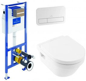 Set vas WC rimless suspendat, Villeroy&amp;Boch Architectura, cu capac inchidere lenta, rezervor si clapeta, 5684HR01