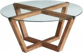 Masuta cafea Lotus, transparent/nuc, sticla/lemn, 75x75x35 cm