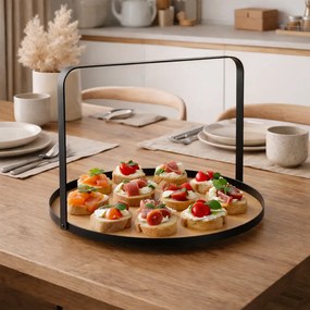 Tavă rotundă din bambus cu mâner metalic EH, 35 cm