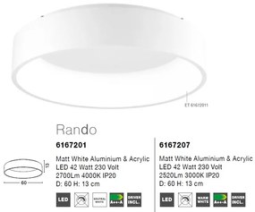 Lustra moderna aplicata LED 4000K Ã˜60cm RANDO alb NVL-6167201