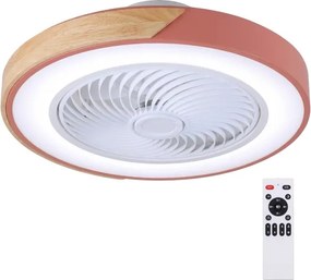 Brilagi - Corp de iluminat LED dimabil cu ventilator LED/38W/230V 50 cm roz/stejar + telecomandă