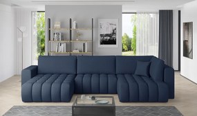 Canapea modulara tapitata, extensibila, cu spatiu pentru depozitare, 340x170x92 cm, Bonito L3, Eltap (Culoare: Albastru inchis - Loco 40)