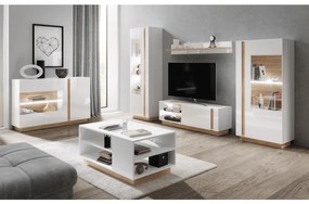 Comoda TV Culoare Alb Alb- lucios / Stejar, CITY
