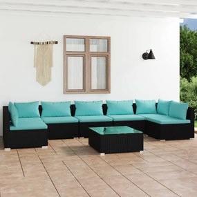 3101897 vidaXL Set mobilier de grădină cu perne, 8 piese, negru, poliratan