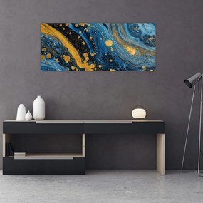 Tablou - Abstracție albastră cu aur (120x50 cm)