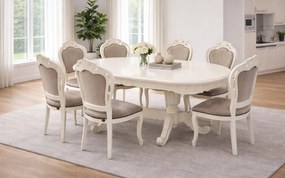 Masă lemn masiv alb de dining Briston Extensibilă