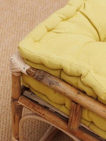 Taburet galben, din rattan si bumbac, India