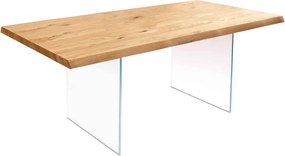 Masă lemn masiv Dining Roger Stejar Picioare Sticlă 200/220/240/, 260 × 100 × 78 cm - 180x80