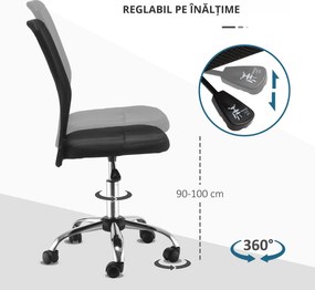 Vinsetto Scaun de Birou Ergonomic Rotativ Fara Cotiere, Inaltime Ajustabila cu 5 Roti Spatar Transpirant, Negru, 43x46x100cm | Aosom Romania