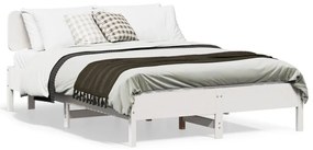 vidaXL Cadru de pat fără saltea, alb, 140x190 cm, lemn masiv de pin