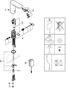 Baterie electronică cu senzor pentru lavoar GROHE BAU COSMOPOLITAN E, 123 mm, crom — 36453000