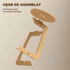 HOMCOM Măsuță laterală în formă de C, rotundă, pentru canapea, ideală pentru spații mici, living și dormitor, naturală | Aosom Romania