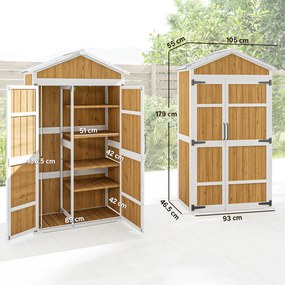 Outsunny Dulap de grădină Adăpost exterior etanș cu acoperiș metalic Uși duble pentru unelte de grădină 105x55x179cm Natural | Aosom Romania