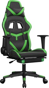 vidaXL Scaun gaming de masaj/suport picioare, negru/verde, piele eco