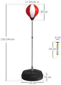 HOMCOM Sac de Frappe pe Suport Punching Ball pe Suport Reglabil în Înălțime 126-144 cm cu Mănuși, Pompă și Bază de Stabilizare | Aosom Romania