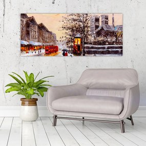 Tablou - Pictură oraș iarna (120x50 cm)