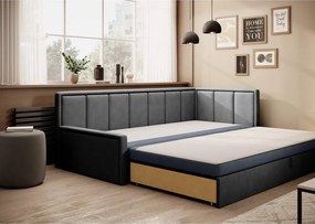 Canapea albastră/gri extensibilă/cu spațiu de depozitare cu tapițerie din chenille 214 cm Fulgeo – ELTAP