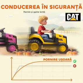 AIYAPLAY Mașină Electrică pentru Copii 3-6 Ani, Licențiată Oficial de CAT, 12V, Control Manual și cu Telecomandă, Galben | Aosom Romania