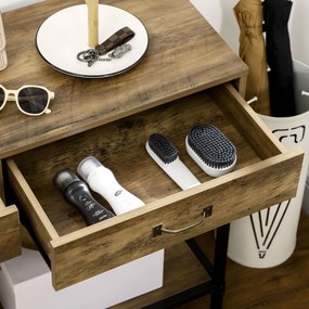 Masă Consolă Vintage HOMCOM din Metal și Lemn, Design Elegant cu 2 Sertare și Raft, Maro, pentru Living, Sufragerie | Aosom Romania
