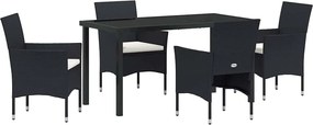 vidaXL Set de masă pentru grădină cu pernă 5 pcs Negru poliratan
