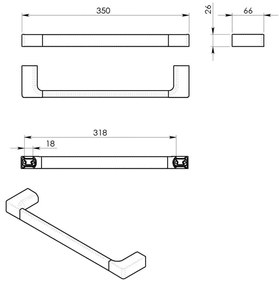 Suport de prosoape GEDY PI213502 Pirenei 35 x 6,6cm , alb mat