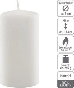 Set de lumânări pilon, 11,5 cm, Ø 6 cm, alb, 18 buc.