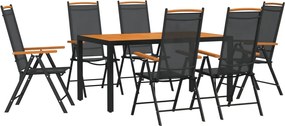 vidaXL Set mobilier pentru grădină, 7 piese, negru și maro, aluminiu