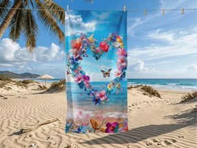 Prosop de plaja cu uscare rapida FLOWER LOVE colorat 70 x 140 cm, 100% microfibra